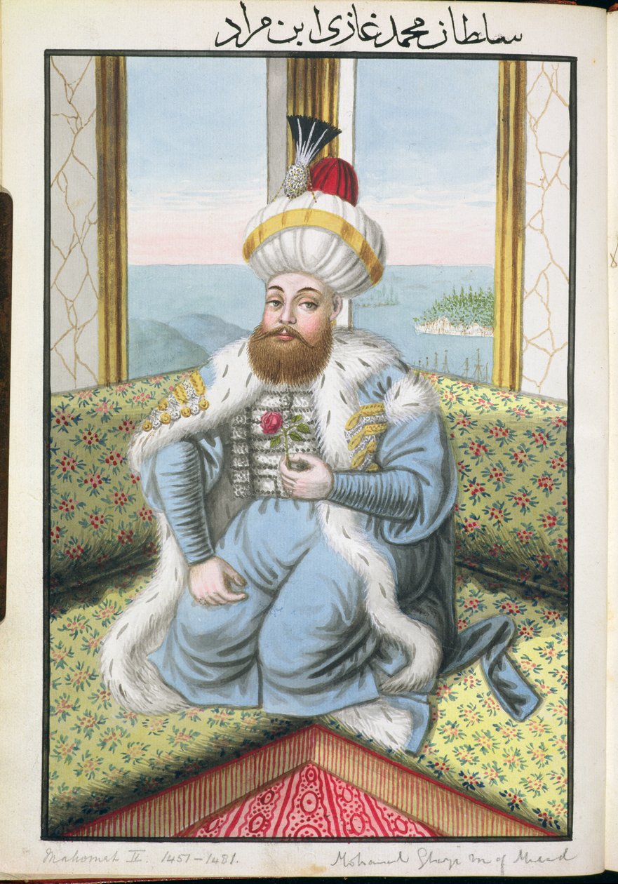Mehmed II (1432-81) chamado "Fatih", o Conquistador, de "Uma série de retratos dos imperadores da Turquia", 1808 de John Young