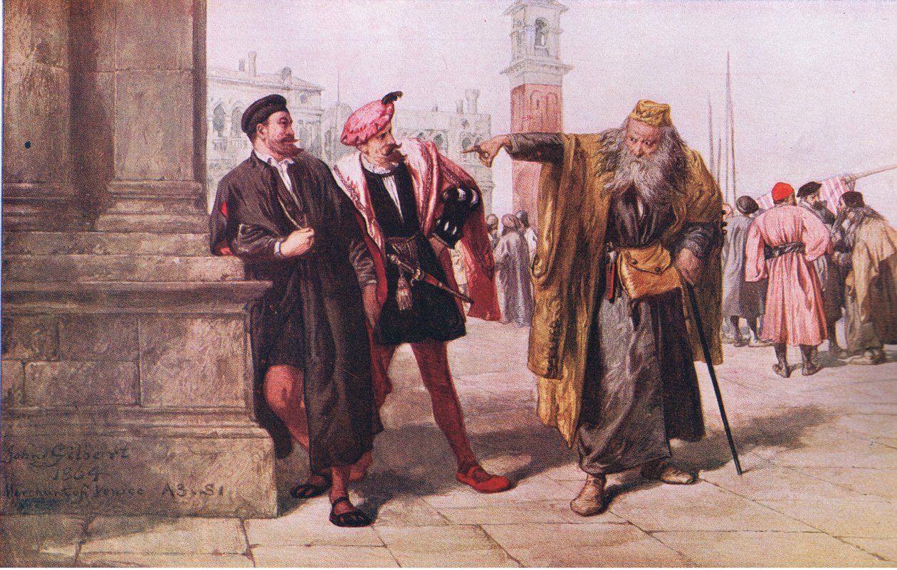 Shylocks respondem a Salanio e Salarino, Newnes Pictorial Knowledge Volume 7, 1950 de John after Gilbert