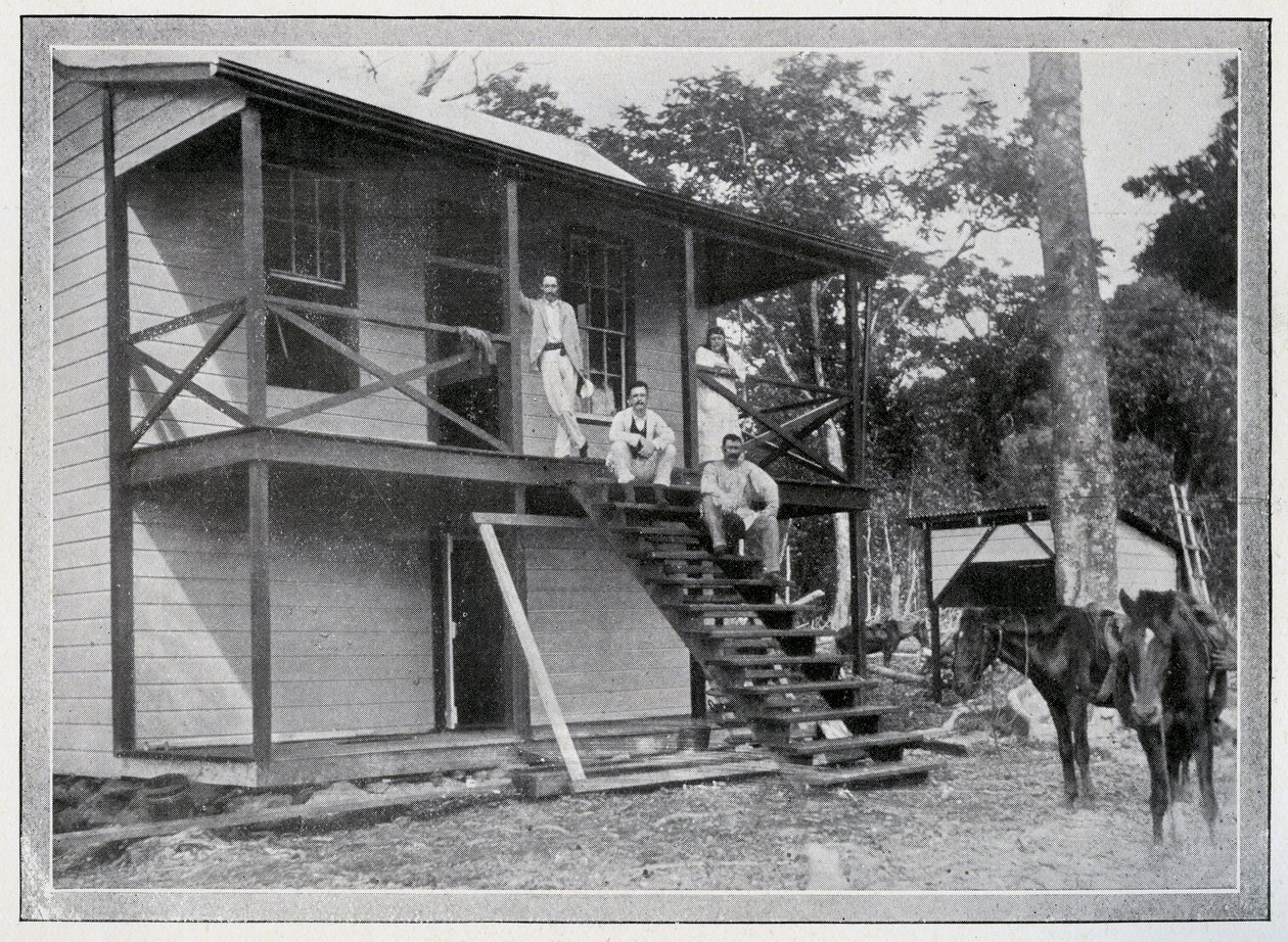 Robert Louis Stevenson e sua esposa, Fanny, na varanda de sua casa em Vailima, Samoa, c. 1892 de John of Apia Davis