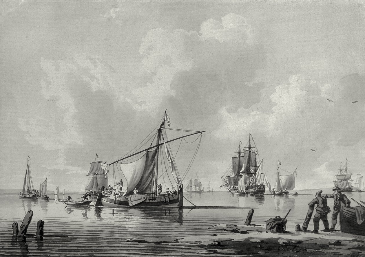 Rio com navegação, século XVIII (desenho) de John the Younger Cleveley