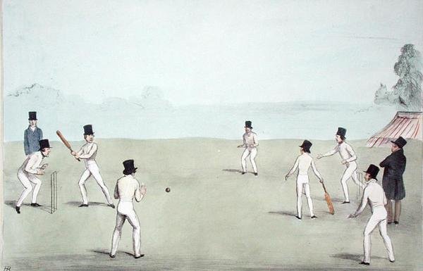 A divertimento de férias, No. 3 (Cricket - A Long Innings) (HB Sketches No. 653) publicado 3 de outubro de 1840 (cor litho) de John  Doyle