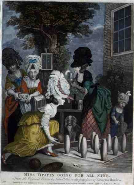 Miss Tipapin Going for All Nine, pub. por Carington Bowles (fl.1744-93) de John (after) Collet