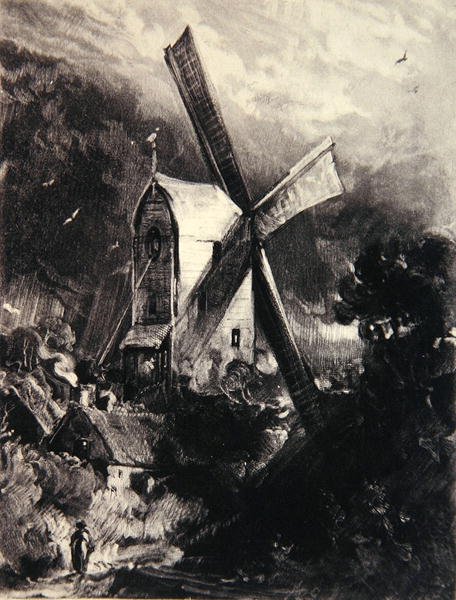 Moinho perto de Brighton, gravado por David Lucas (1802-81), c.1830 (mezzotint, drypoint & tinta sobre papel) de John (after) Constable