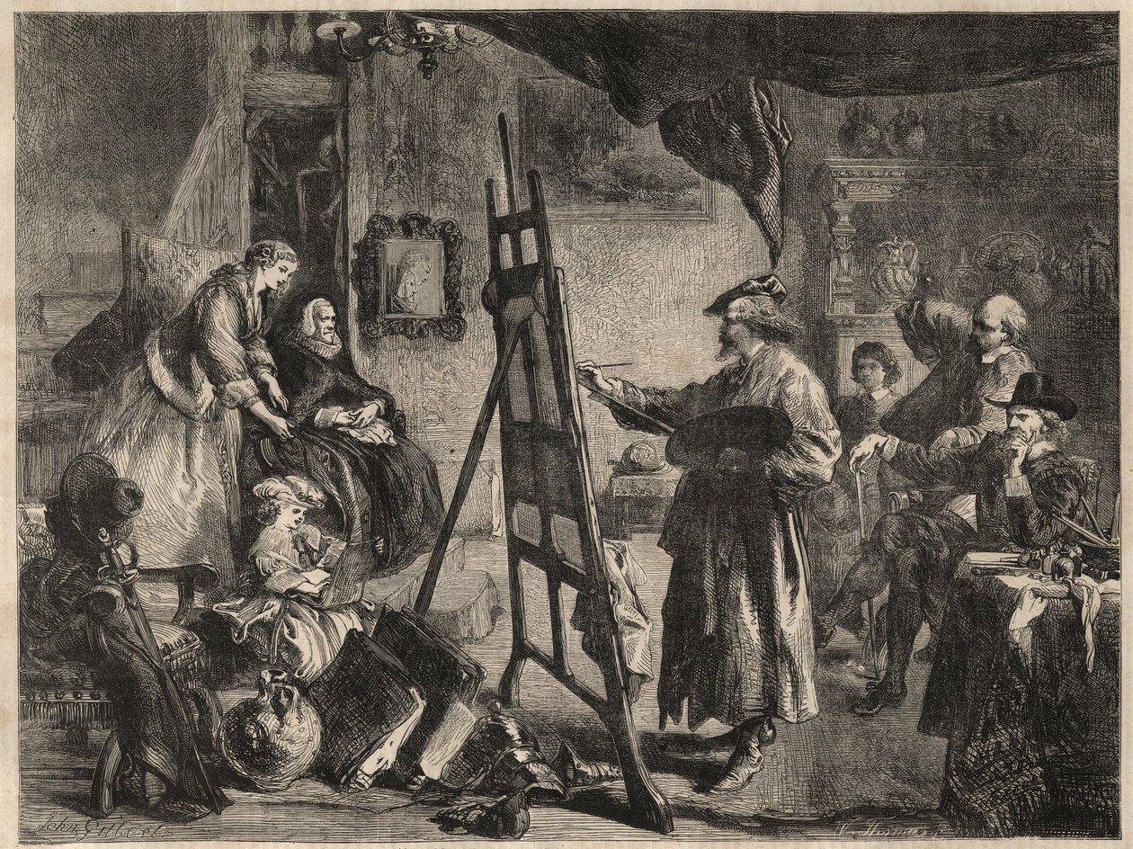 THE STUDIO OF REMBRANDT - gravura após pintura de J. Gilbert - l