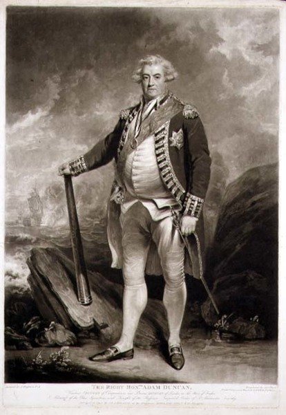 Retrato de Adam, Visconde Duncan (1731-1804) Almirante do Esquadrão Azul, gravado por James Ward (1769-1859) 1798 (gravura mezzotint) de John (after) Hoppner