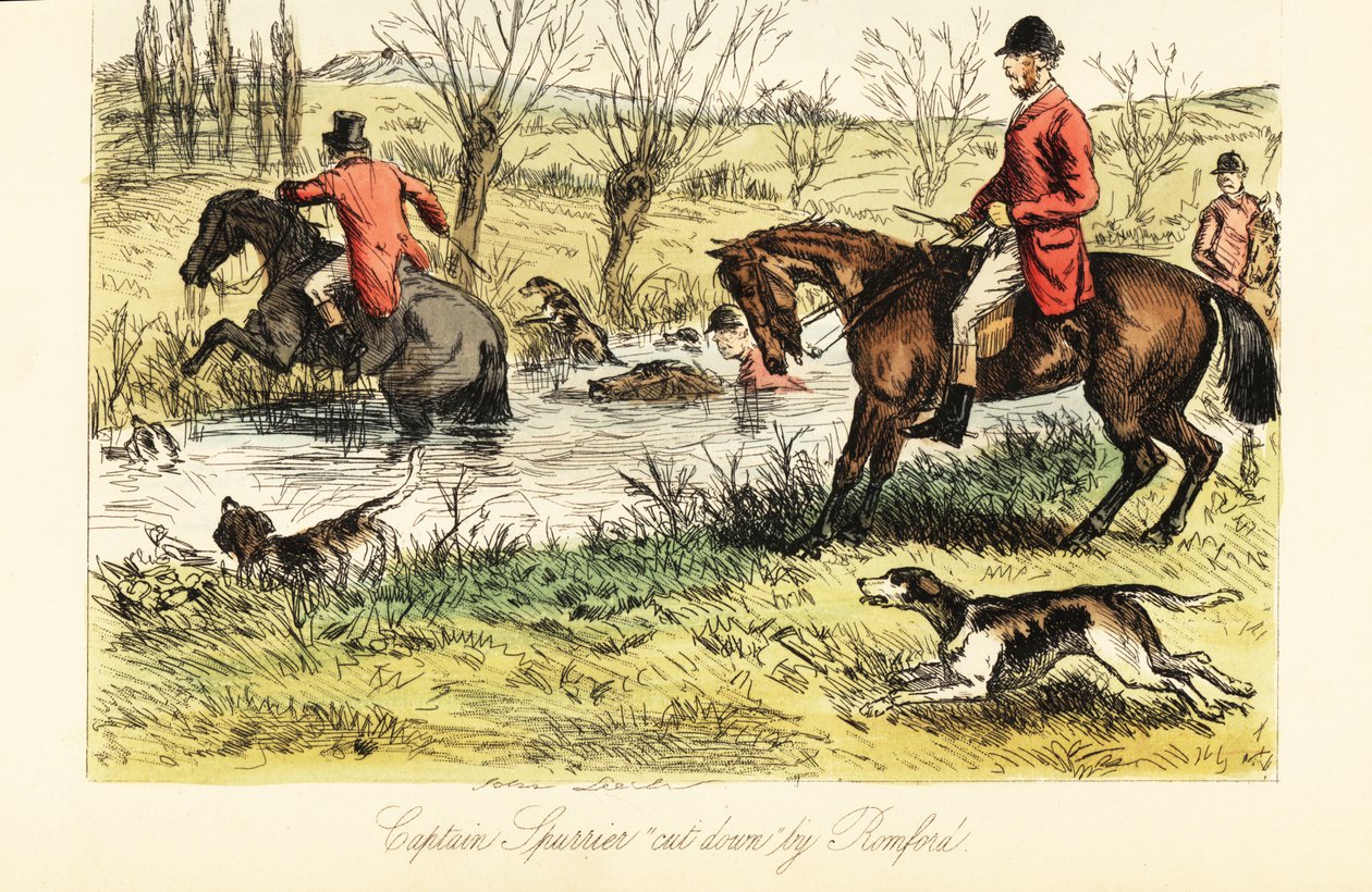 Caçador inglês para caçar um rio com cães de caça raposa de John (after) Leech