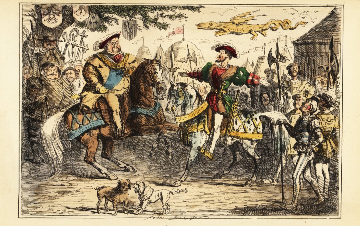 Henrique VIII de Inglaterra encontro com Francisco I de França a cavalo no Campo do Pano de Ouro, 7 de Junho de 1520 de John (after) Leech
