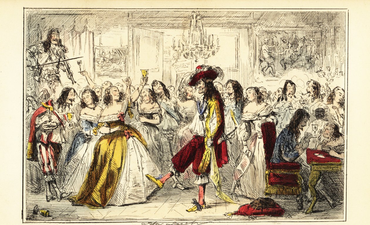 O Rei Carlos II numa festa de dança durante a Restauração, cerca de 1660 de John (after) Leech