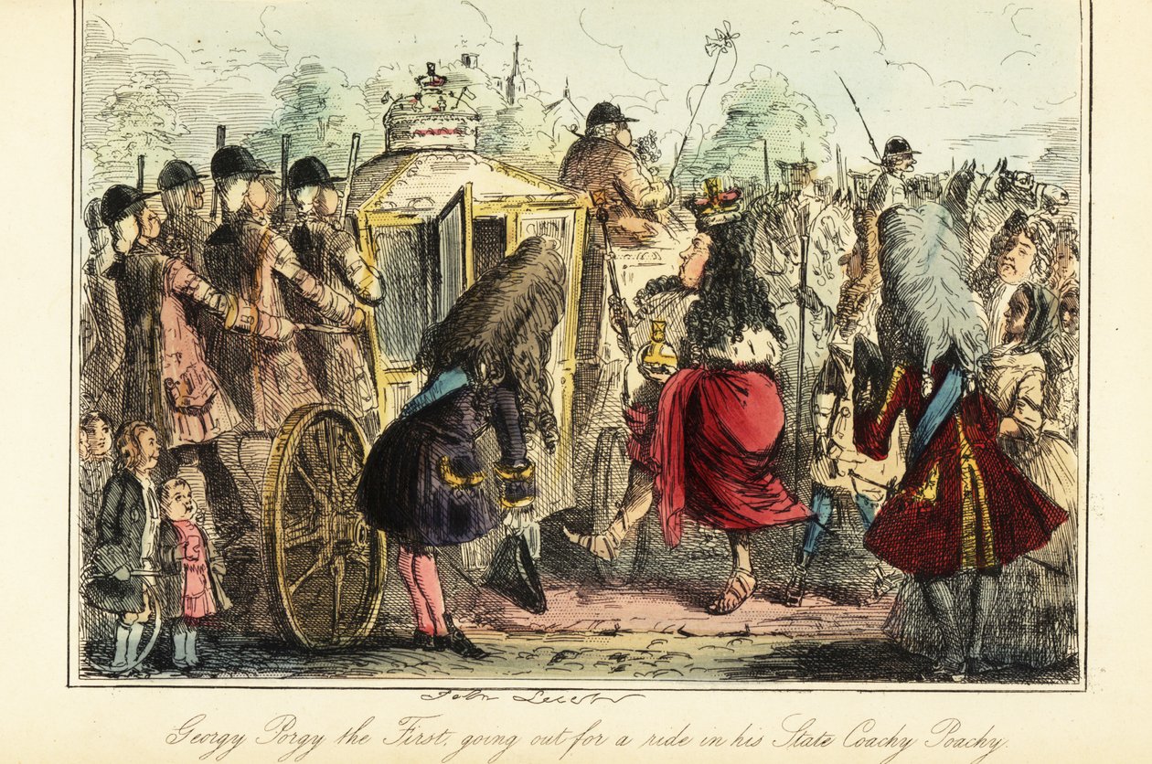 O Rei George I da Inglaterra embarca no autocarro real para Osnabruck na noite da sua morte, 22 de Junho de 1727 de John (after) Leech