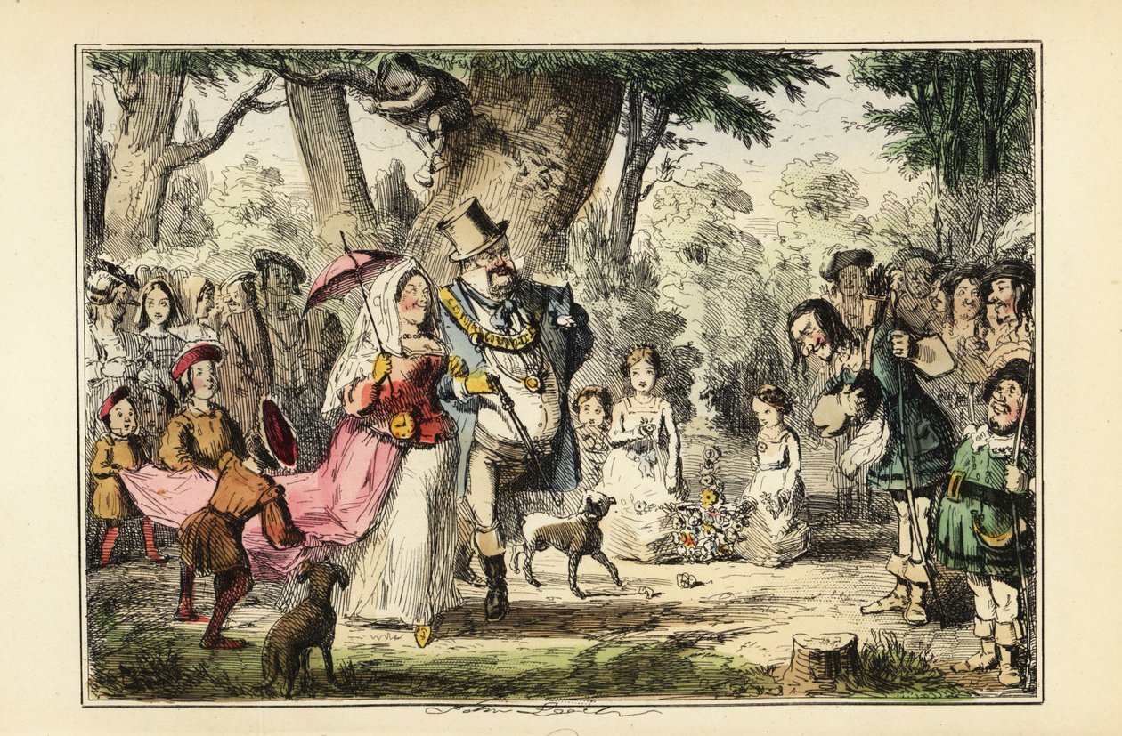 O Rei Henrique VIII de Inglaterra celebra o Dia do Maio com a sua primeira rainha Catarina de Aragão, por volta de 1509 de John (after) Leech