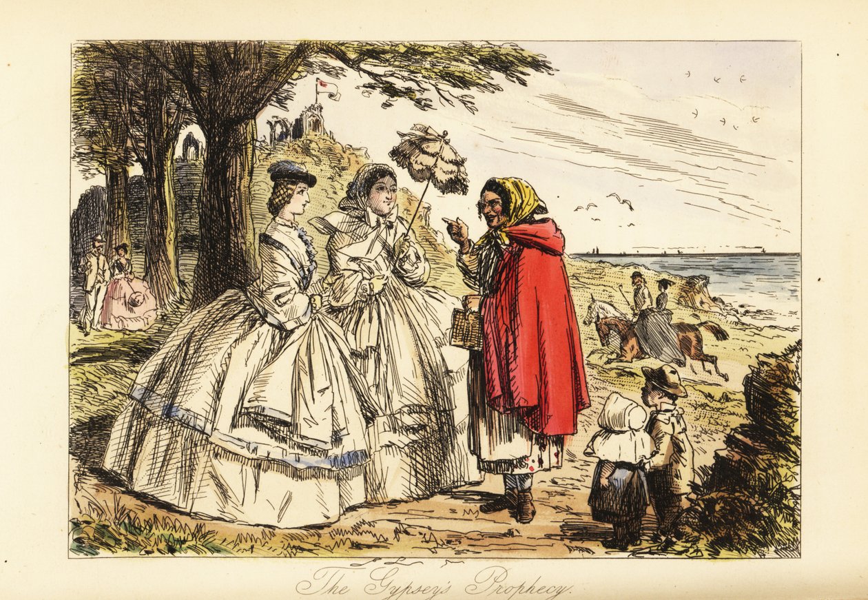 Rosa McDermott e sua mãe ouvindo uma profecia de uma mulher cigana vidente durante uma caminhada de John (after) Leech