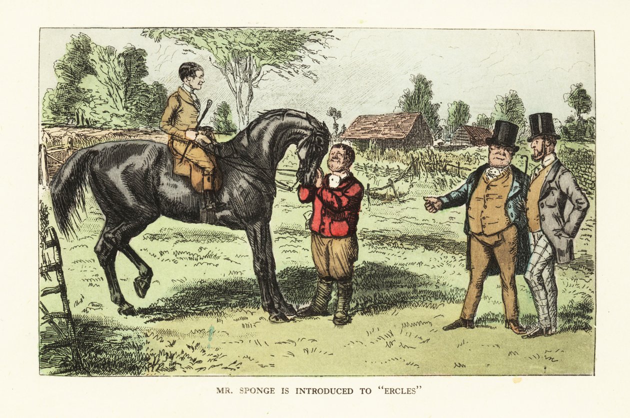 Dois cavalheiros ingleses avaliando um cavalo num paddock de John (after) Leech
