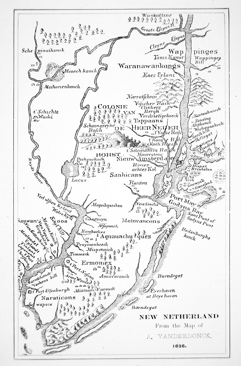 América Colonial: a colônia holandesa de New Netherland (litho) de John (after) Vanderbank