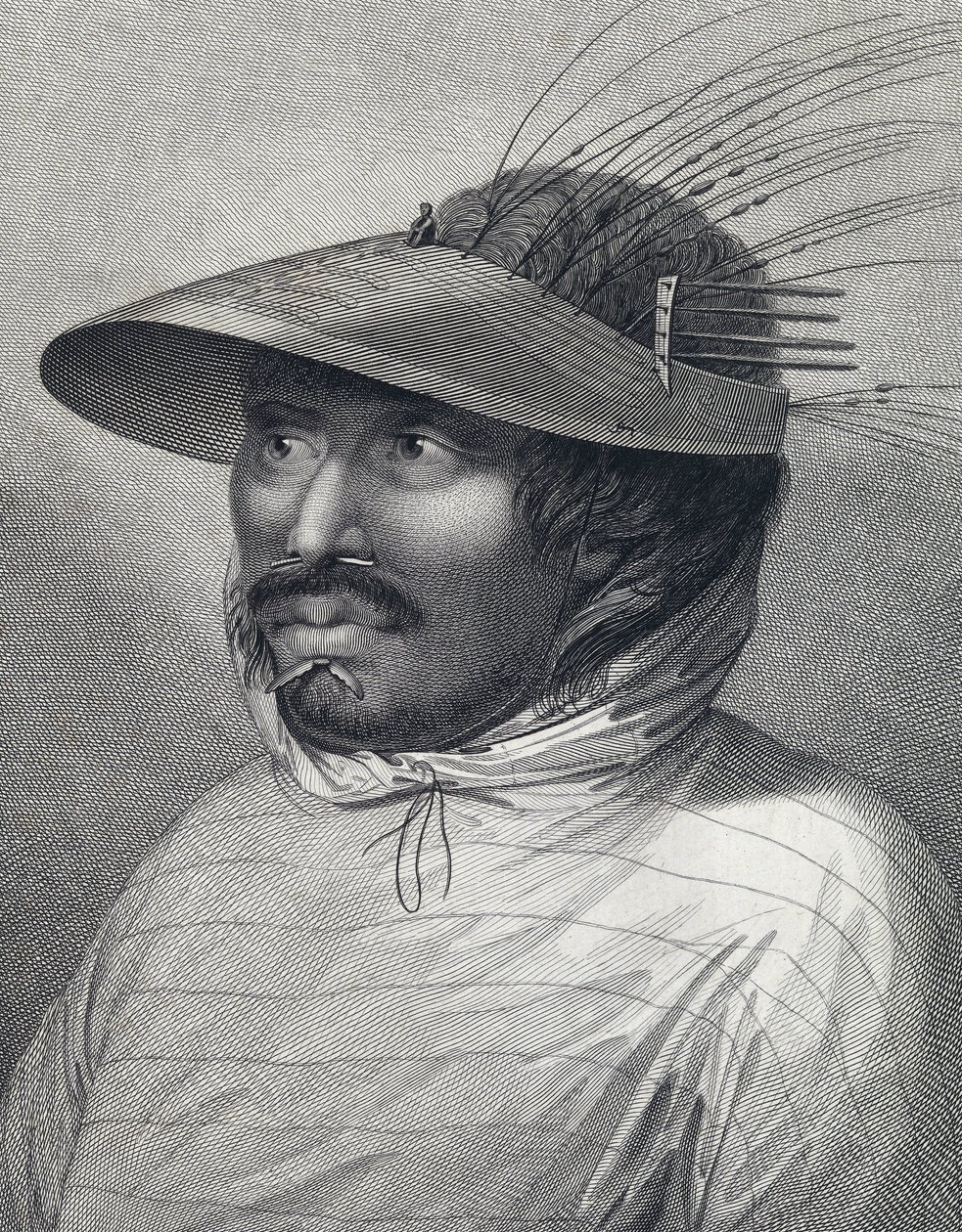 Retrato de um homem de Oonalashka (ou Unalaska, Alasca, Estados Unidos). Gravura do final do século XVIII, de William Sharp (), segundo John Webber (1751-1793). de John (after) Webber