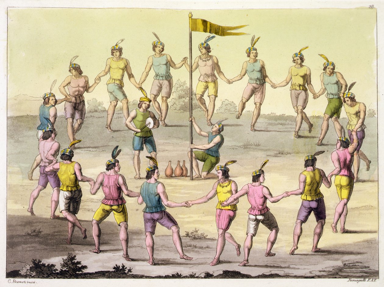 Índios chilenos fazendo uma Dança Cerimonial (gravação) de John (after) White