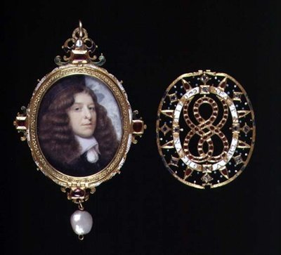 No.3863 Miniatura de um homem desconhecido, numa moldura e tampa em ouro e jóias, c.1660 (velino) de John (attr. to) Hoskins