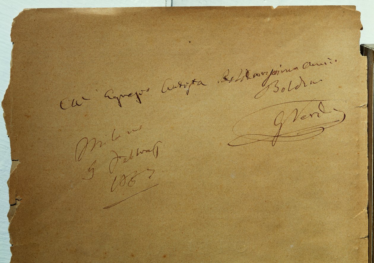 Dedicação autografada por Giuseppe Verdi (1813-1901) a Giovanni Boldini (1842-1931) de Walter Charles Mills