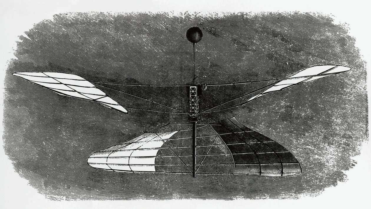 O helicóptero de Enrico Forlanini (1848-1930), desenho a tinta, Itália de Walter Charles Mills