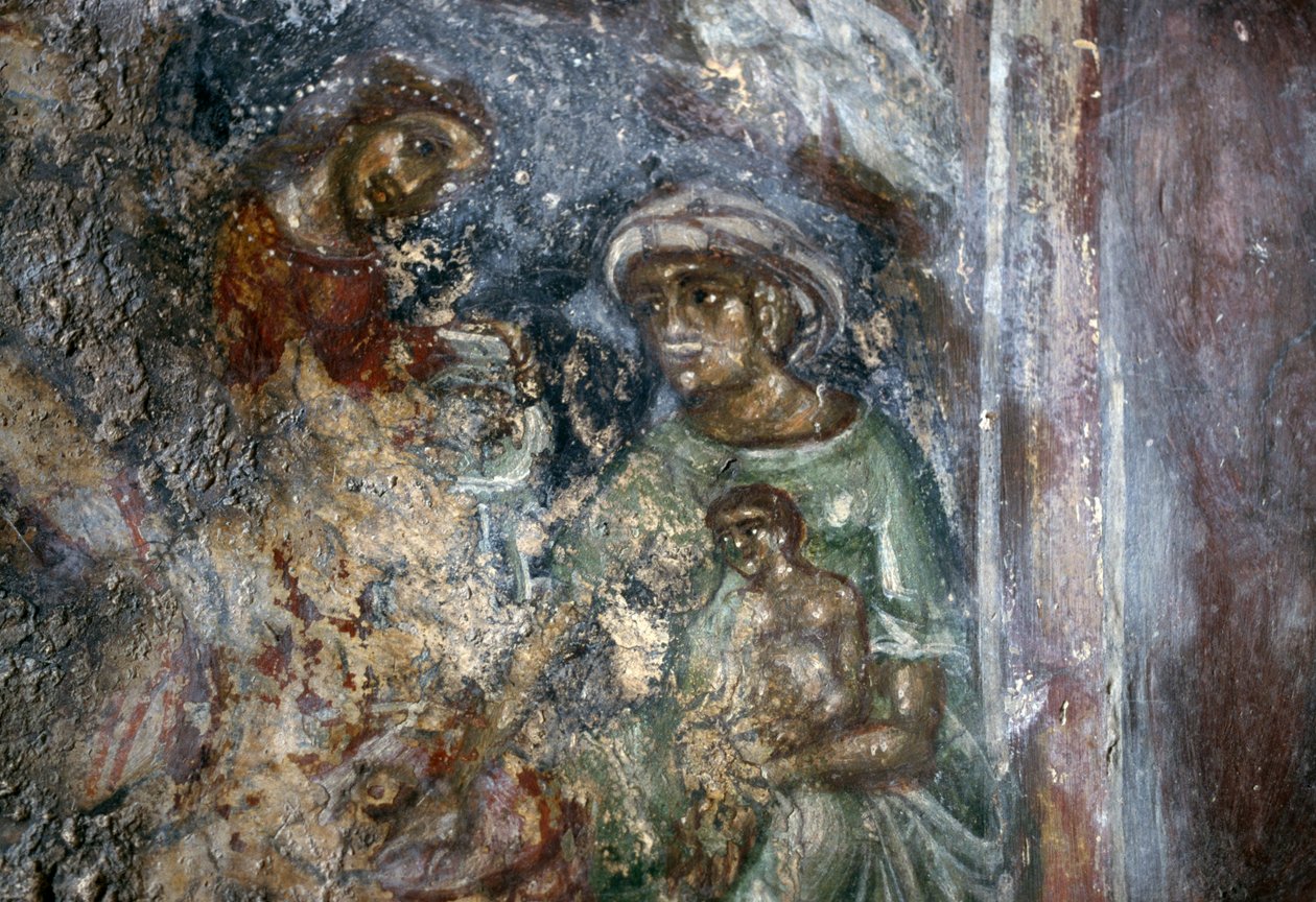 Fresco da Sagrada Família, Igreja Bizantina de Ayios Stephanos, Drakona, Creta, Grécia (foto) de Walter Charles Mills