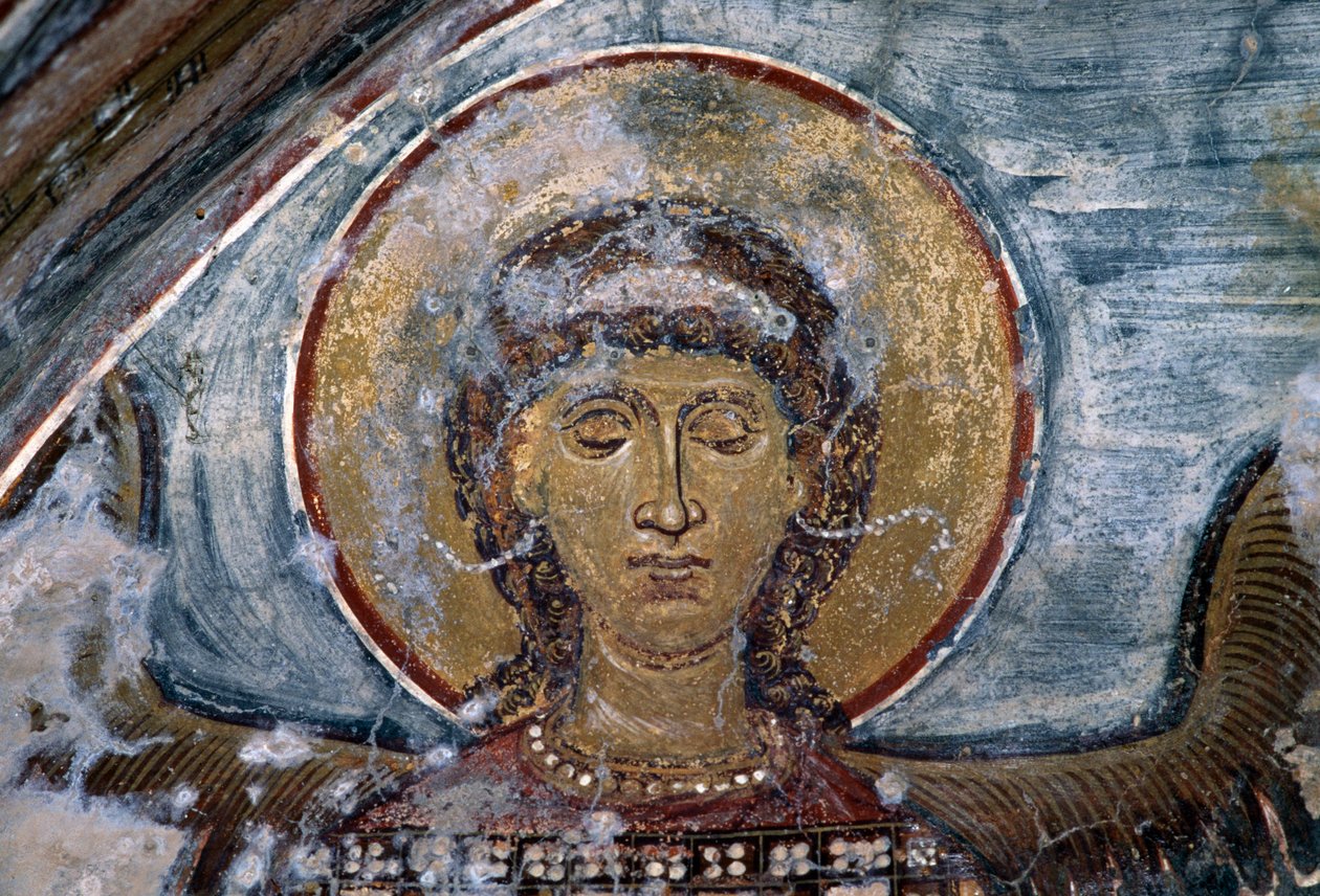 Fresco com anjo na igreja bizantina de Agios Georgios, Vathi, Creta, Grécia (foto) de Walter Charles Mills