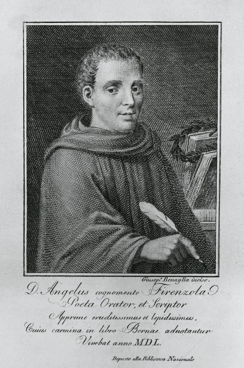 Retrato de Agnolo Firenzuola (1493-1543), escritor e humanista italiano, gravura de Giuseppe Benaglia (ca. 1796-ca 1830) de Walter Charles Mills