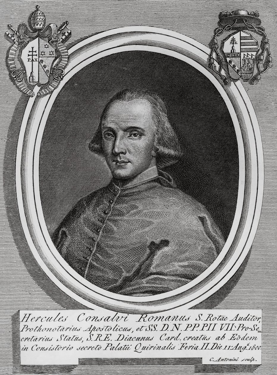 Retrato de Ercole Consalvi (1757-1824), cardeal e político italiano, gravura de Carlo Antonini de Walter Charles Mills