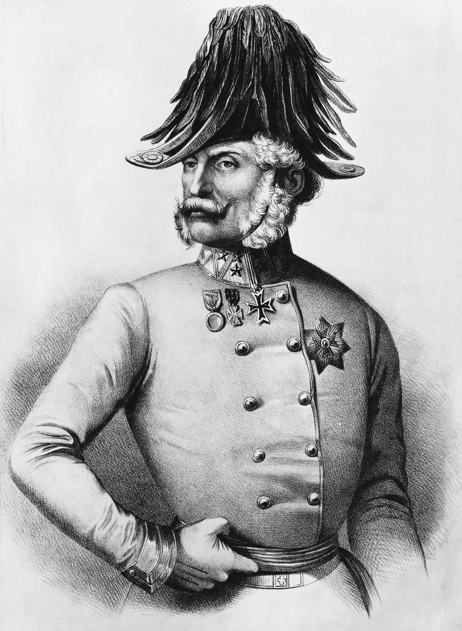 Retrato de Ferencz Gyulai (1798-1868), general austro-húngaro e político, gravura de Walter Charles Mills