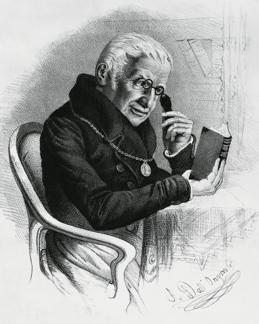Retrato de Lorenzo Rondolini (1752-1844), médico e escritor italiano, desenho de Antonio Dall