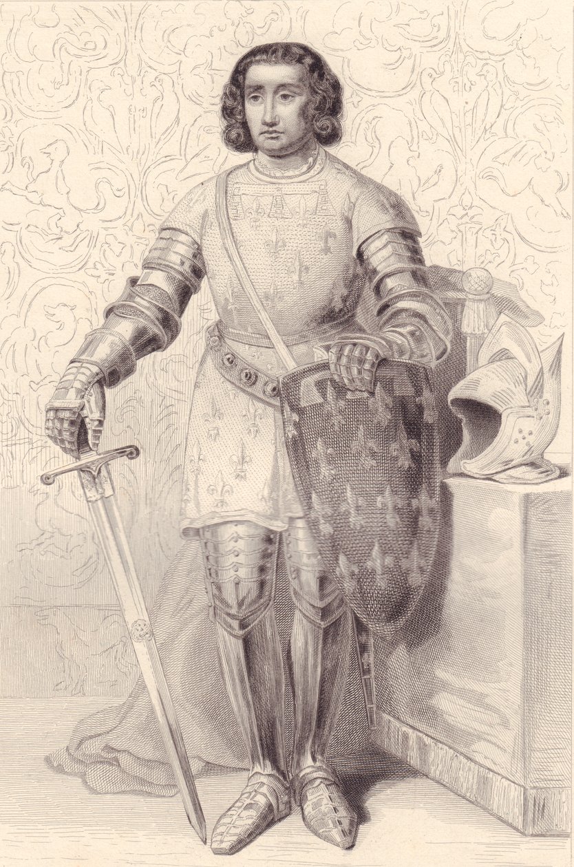 Retrato de Filipe de Artois, Conde de Eu (1358-1397), gravura, 20x13 cm, da Galerie Historique de Versailles, Histoire de France, Charles Gavard Publisher, Paris, cerca de 1840 de Walter Charles Mills