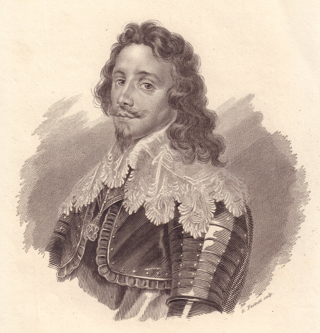 Retrato de Tomás Francisco de Sabóia, Príncipe de Carignano (1596-1656), gravura em cobre de G Fusinati a partir de pintura de Van Dick de Walter Charles Mills