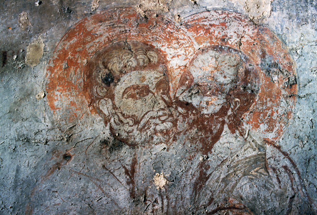 Santos Pedro e Paulo, fresco na Igreja de Agios Antonios, Avdou, Creta, Grécia de Walter Charles Mills