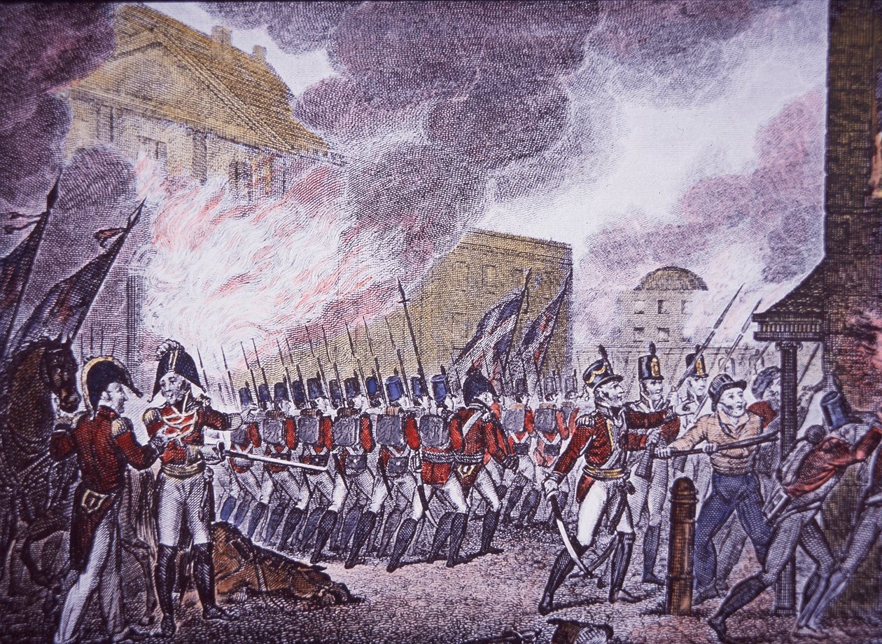 A Queima de Washington (gravura colorida) de Walter Charles Mills