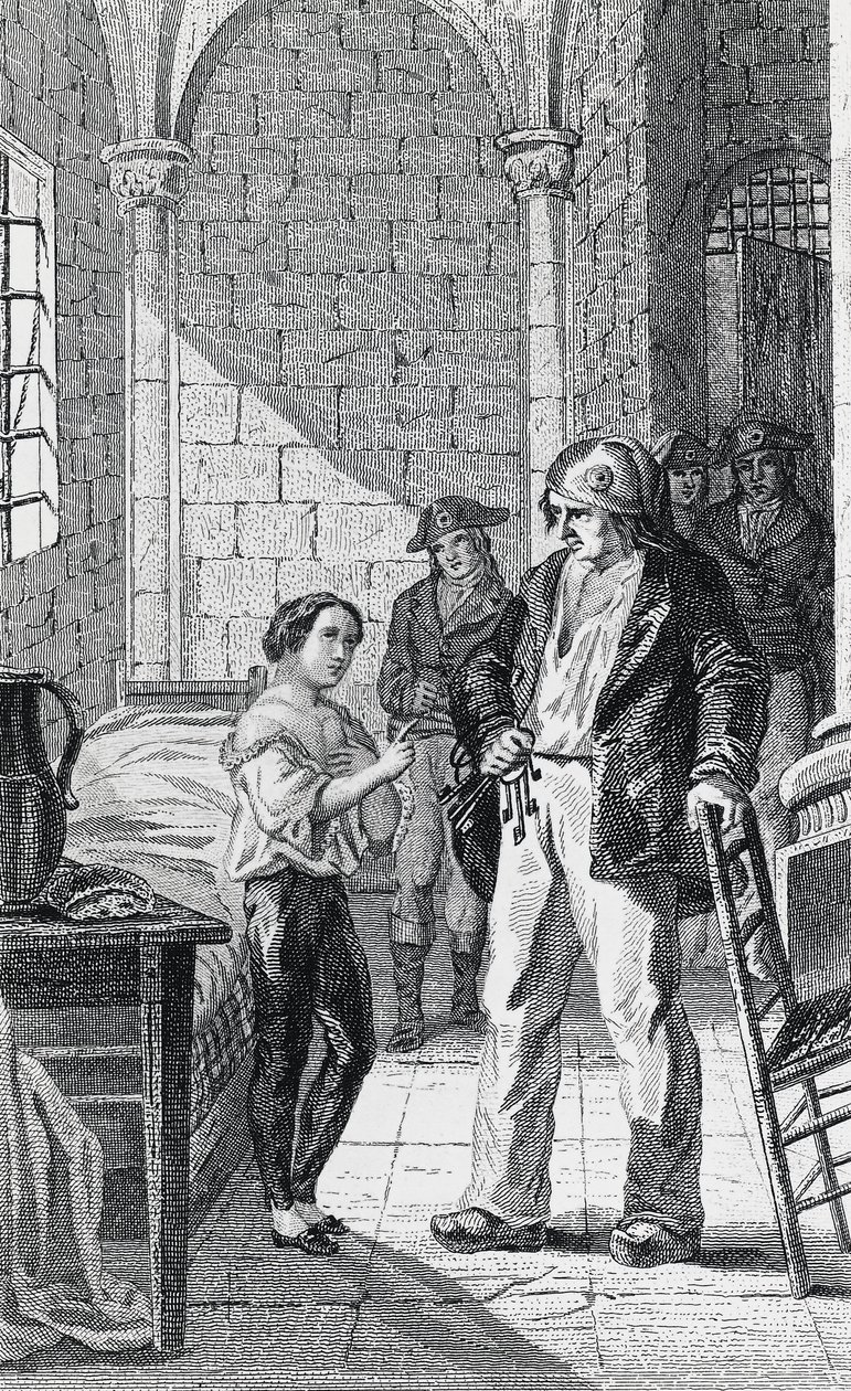 O Dauphin Louis Charles e seu cuidador Antoine Simon na prisão do Templo, gravada por Philippoteaux e Girardet, Revolução Francesa, França de Walter Charles Mills