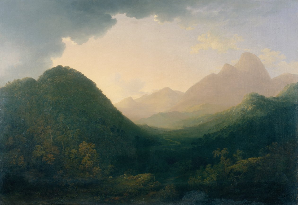 Uma Vista na Região dos Lagos, possivelmente do Vale do Duddon (petróleo) de John (attr.to) Glover
