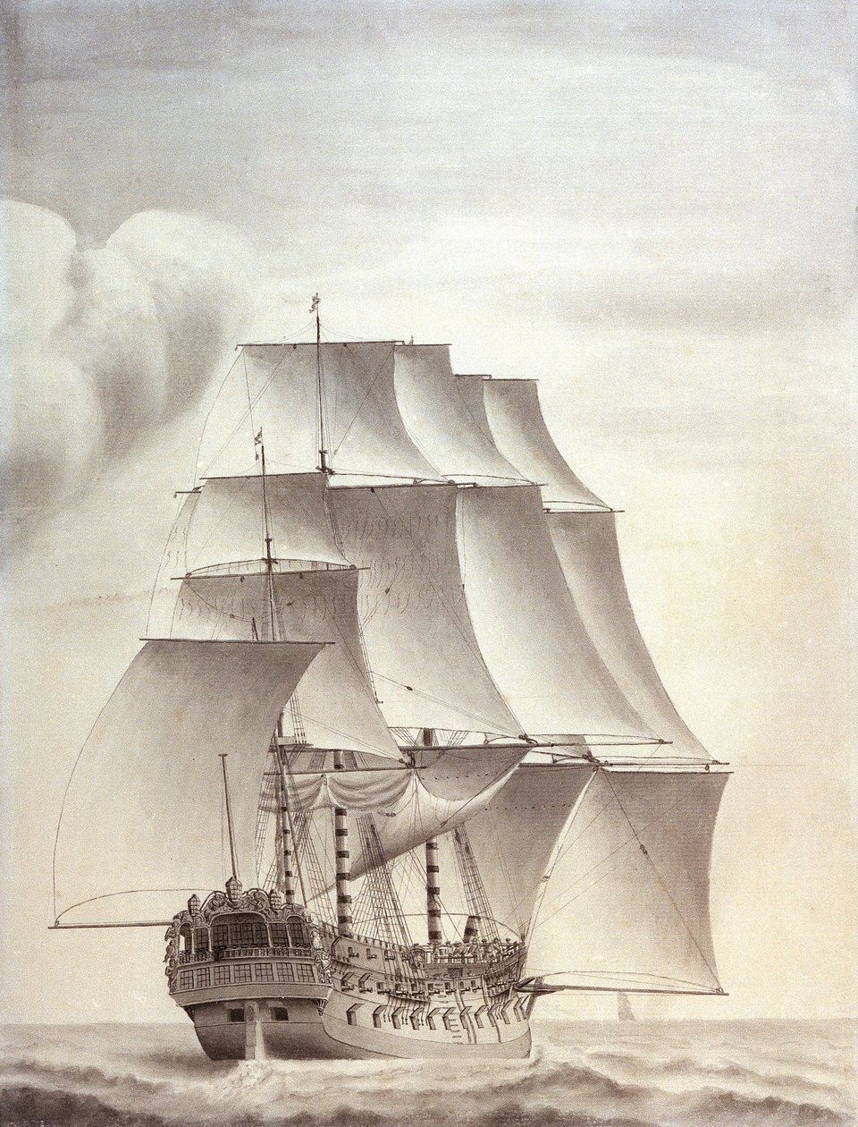 Retrato do navio inglês "Worcester" de 60 canhões de John (attr.to) Hood