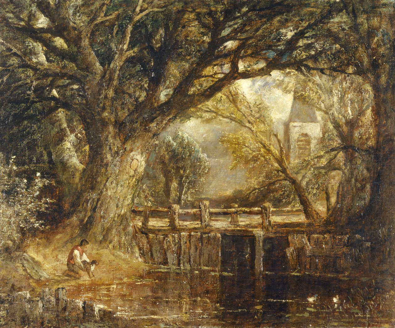O açude (óleo sobre tela) de John (imitator of) Constable