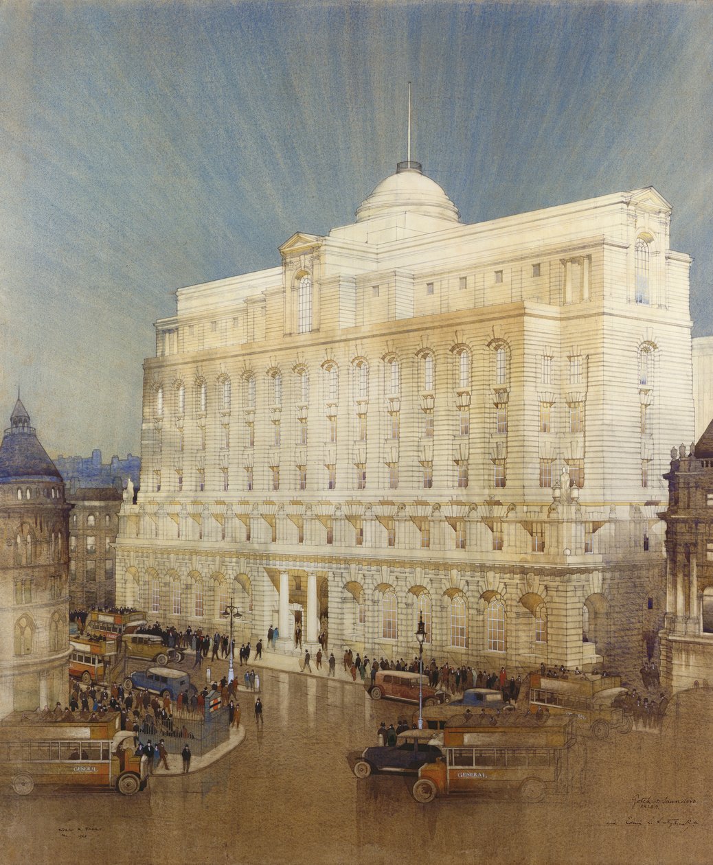 Projeto arquitetônico para a sede do Midland Bank, Poultry, Londres de John A. and Saunders, Charles Gotch