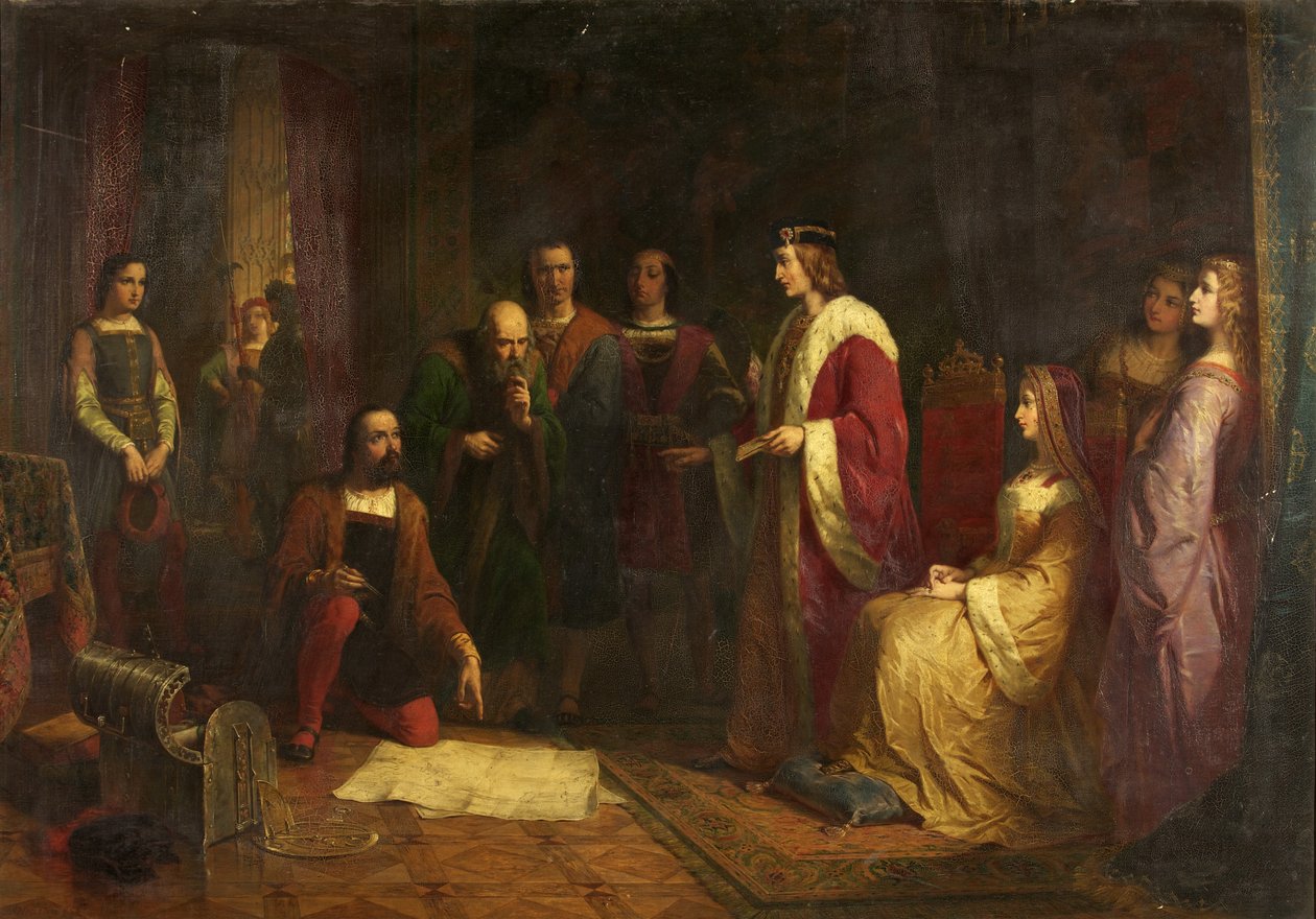Cabot e seu filho, Sebastian, na corte de Henrique VII, 1862 de John Adam P. Houston