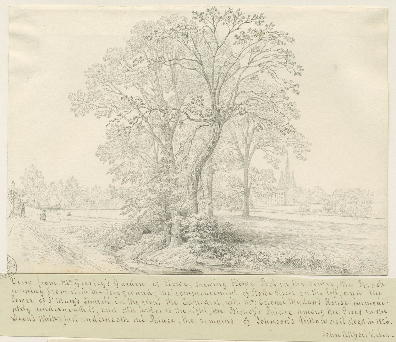 Lichfield - Vista através de Stowe Pool: desenho a caneta, nd [1826] (desenho) de John Allport