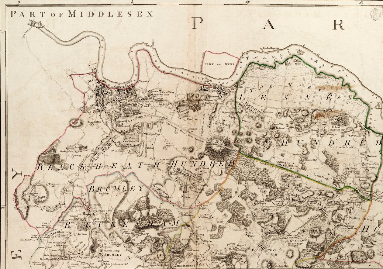 Mapa de Greenwich a Erith, Londres de John Andrews