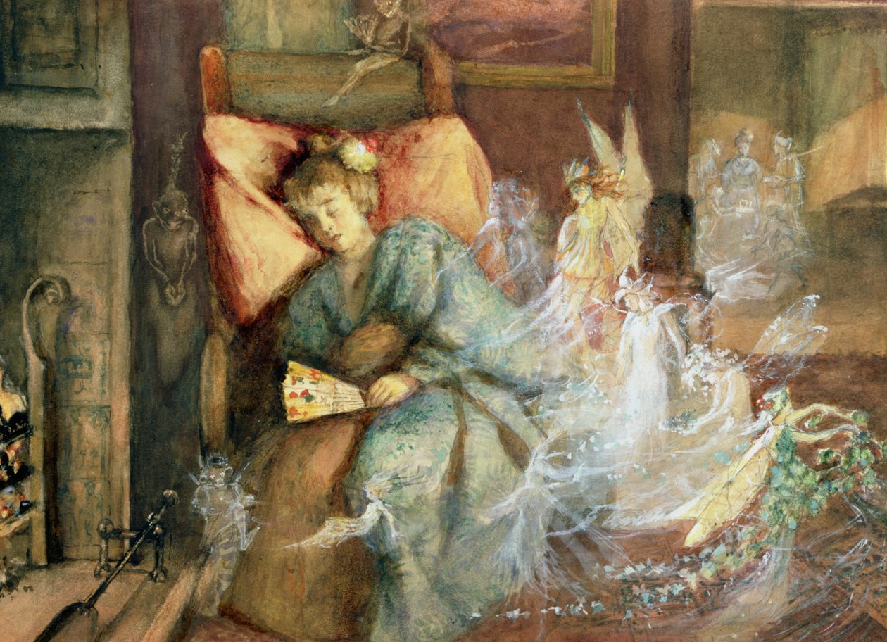 Sonhar (aquarela e cor do corpo no papel) de John Anster Fitzgerald