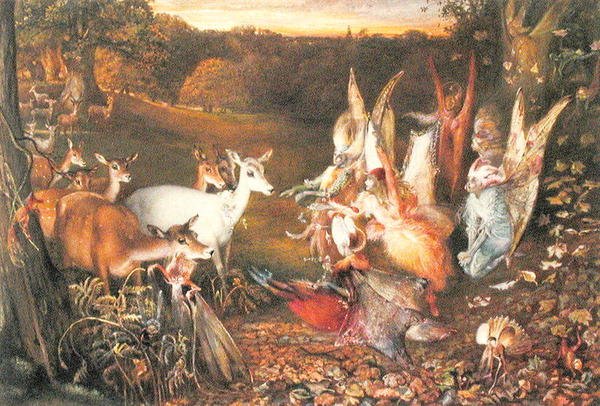 Fadas e Veados (aguarela sobre papel) de John Anster Fitzgerald