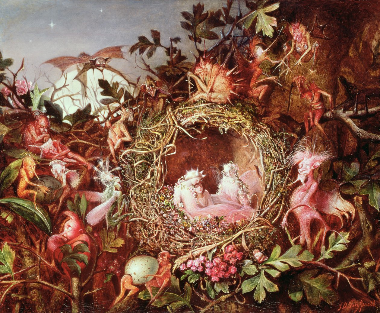 Fadas em um ninho de pássaro (sem a moldura - ver também 84823) de John Anster Fitzgerald