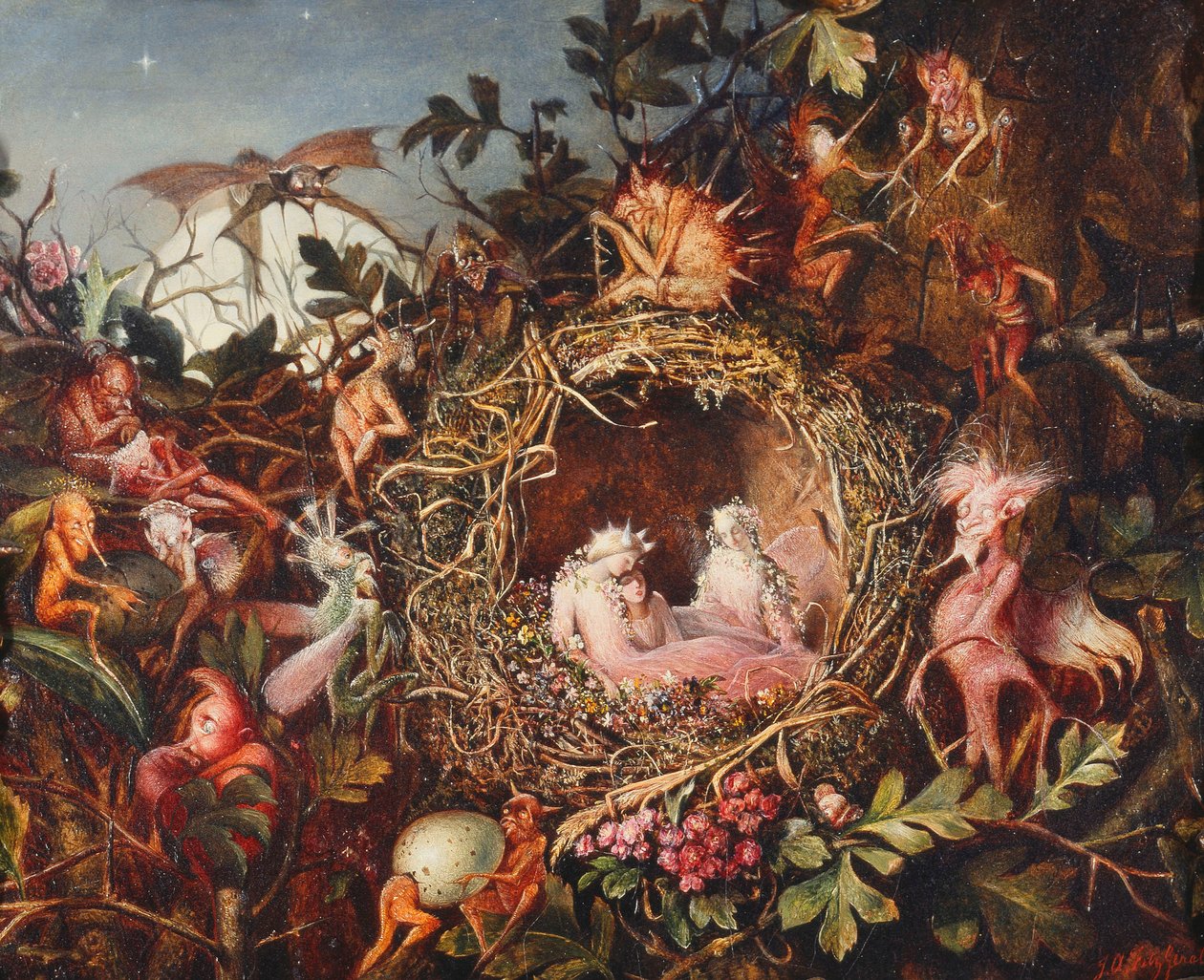 Fadas no ninho de um pássaro, c.1860 de John Anster Fitzgerald