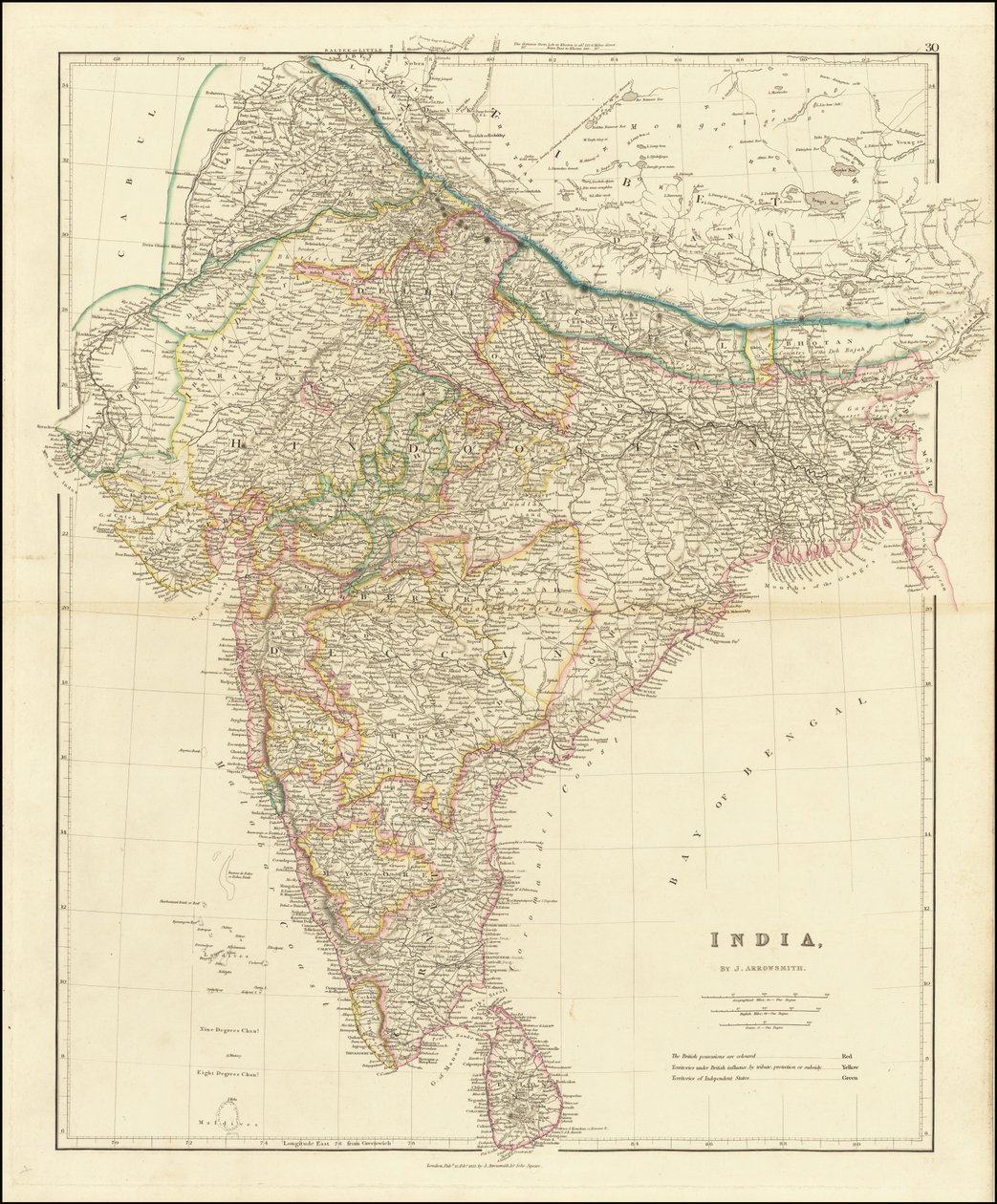 Mapa da Índia de 1832 por John Arrowsmith de John Arrowsmith