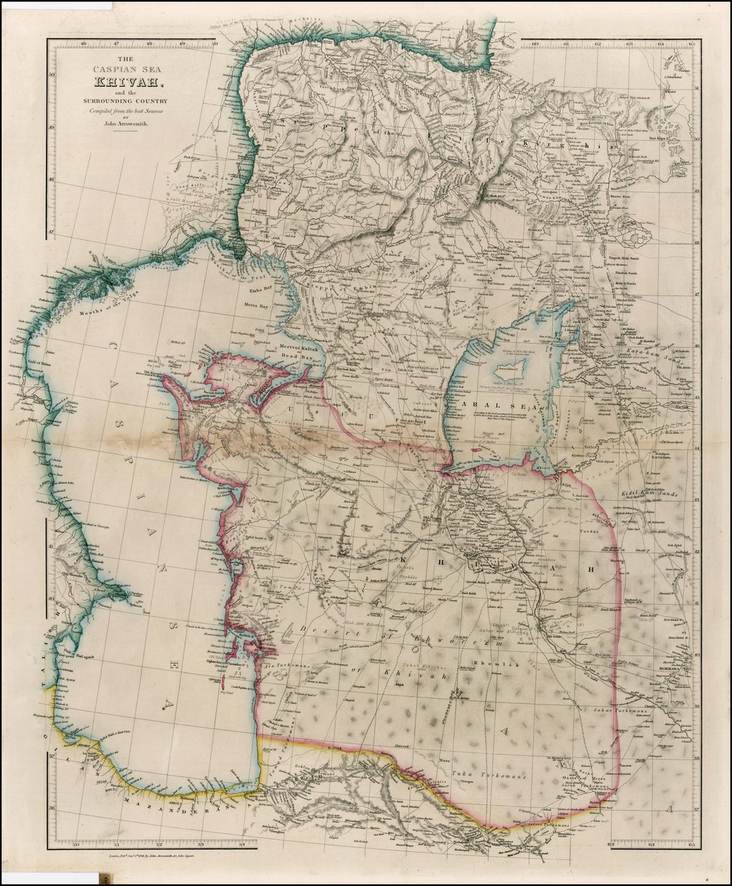 Mapa de 1842 do Mar Cáspio, de Khivah e dos arredores, de John Arrowsmith de John Arrowsmith