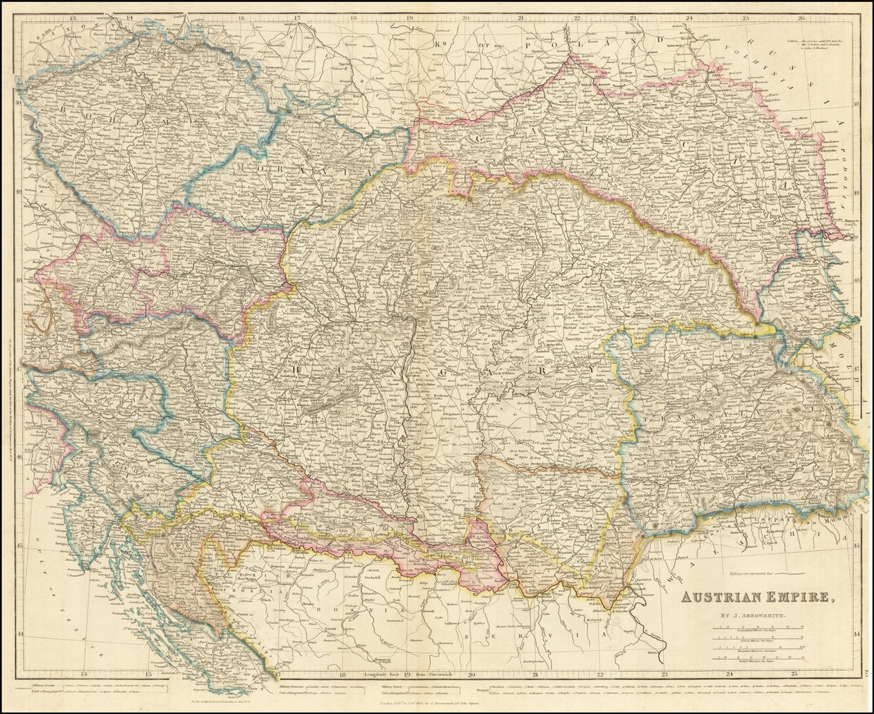 Mapa de 1858 do Império Austríaco por John Arrowsmith de John Arrowsmith