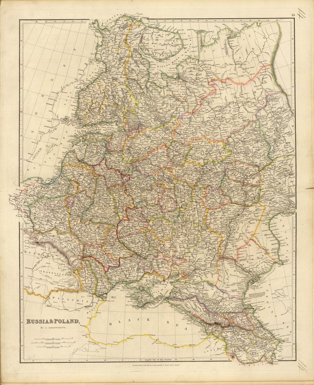Mapa da Rússia e da Polônia, 1832. de John Arrowsmith