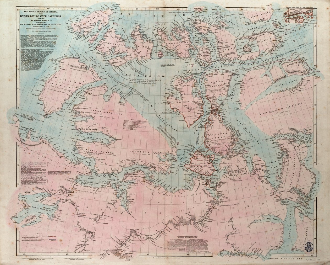 As costas árcticas da América desde a Baía de Baffin até ao Cabo Bathurst, mostrando as costas e os rios explorados pelos oficiais das várias expedições britânicas, entre 1818 e 1859 de John Arrowsmith