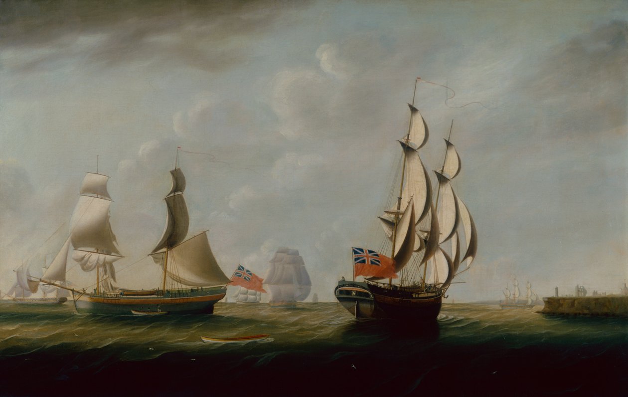 Dois Collier Inglês Brigs fora de Whitby com outro transporte além (óleo sobre tela) de John Askew
